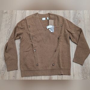 $1650 Mens Burberry Wool Blend V-Neck Jumper Sweater Biscuit Beige Large